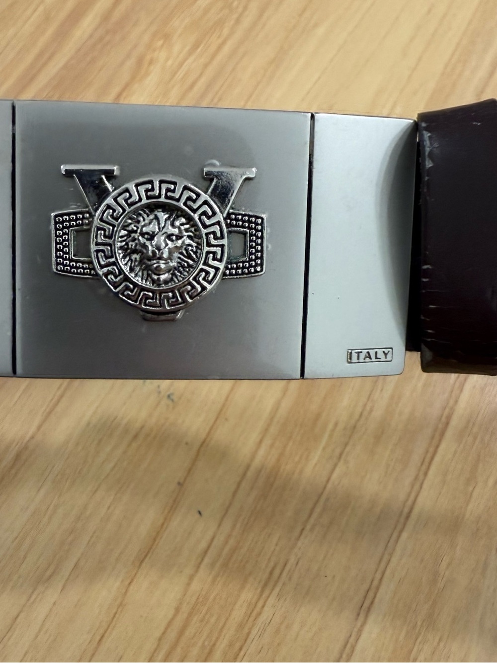 Men's Silver Lion Buckle Leather Belt - Italy